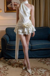 Backless Off-the-Shoulder Satin Dress