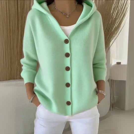 Hooded Button Front Knit Cardigan
