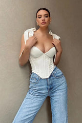 Sexy Halter Satin Corset Lace Up Cropped Tank Top