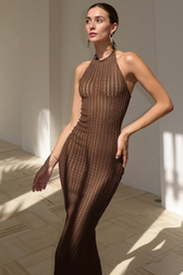 Knit Halter Backless Solid Maxi Party Dress