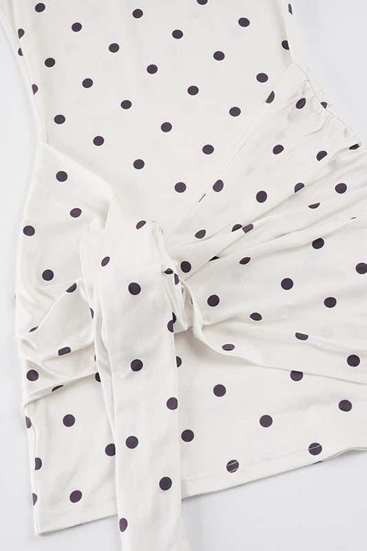 Polka Dot Sleeveless Round Neck Side Knot Bodycon Mini Dress 3