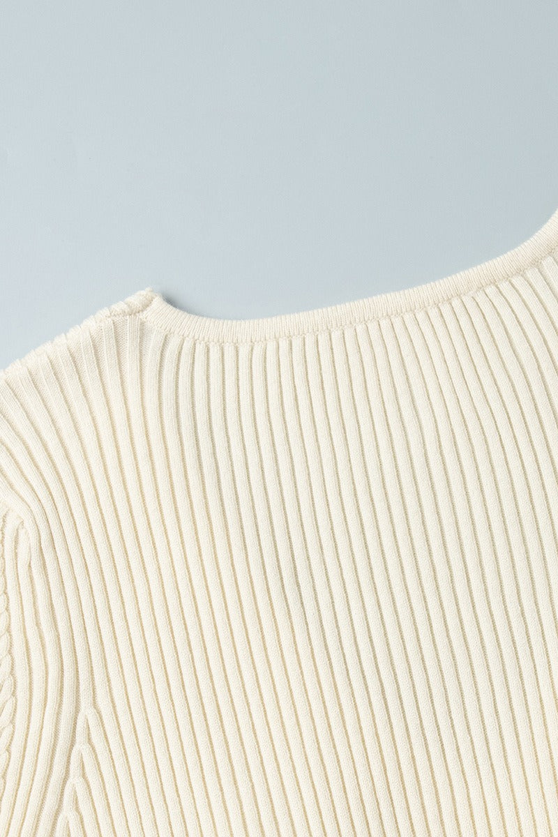 Ribbed Knit V-Neck Long Sleeve Bodycon Midi Sweater Dress 11