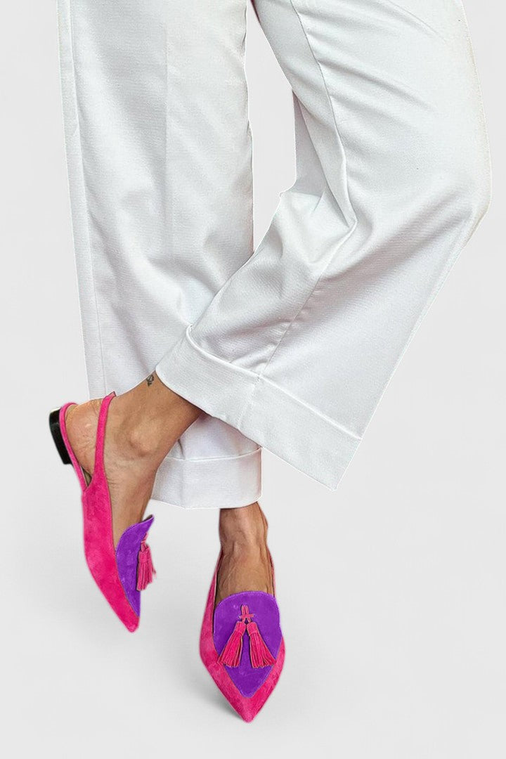 Pointed Toe Tassel Slingback Flats