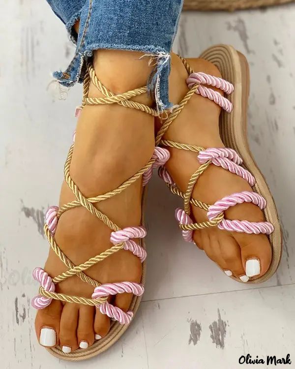 Knotted Lace-Up Sandals with Rope Design Flats