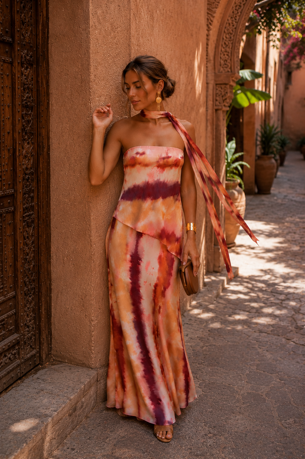 Tie Dye Strapless Faux Two Piece Maxi Dress