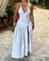Slit Backless Bandage Maxi Dress Set