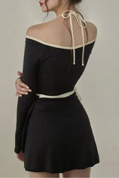 Halter Minimalist Color Block Fresh Bow One Piece Swimwear