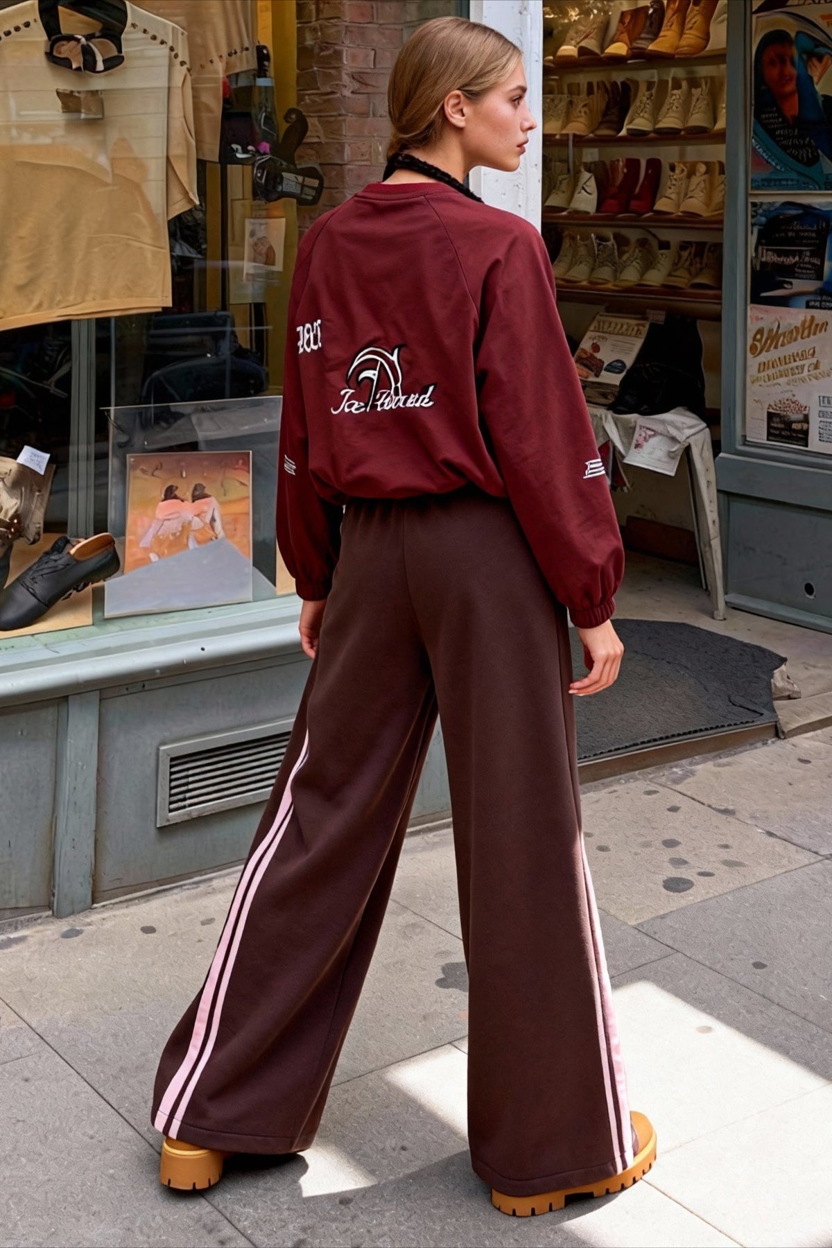 Drawstring Elastic High Waist Side Stripe Wide Leg Jogger Pants 5