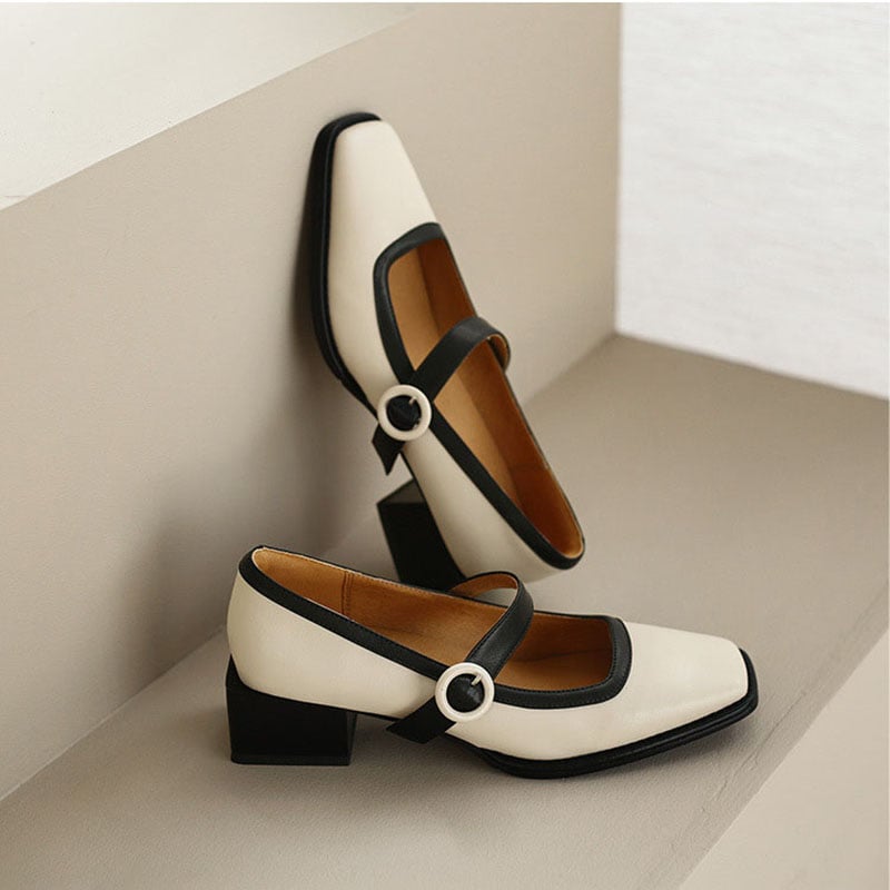Nuela Square Toe Block Heels Mary Jane Shoes
