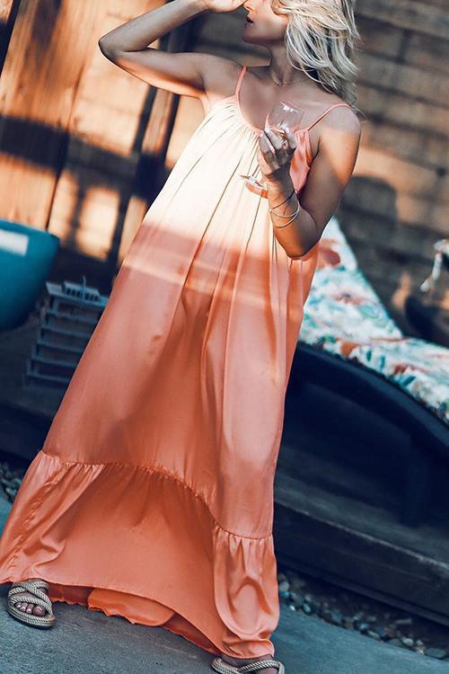 Spaghetti Strap V-Neck Tiered Ruffle Hem Maxi Dress