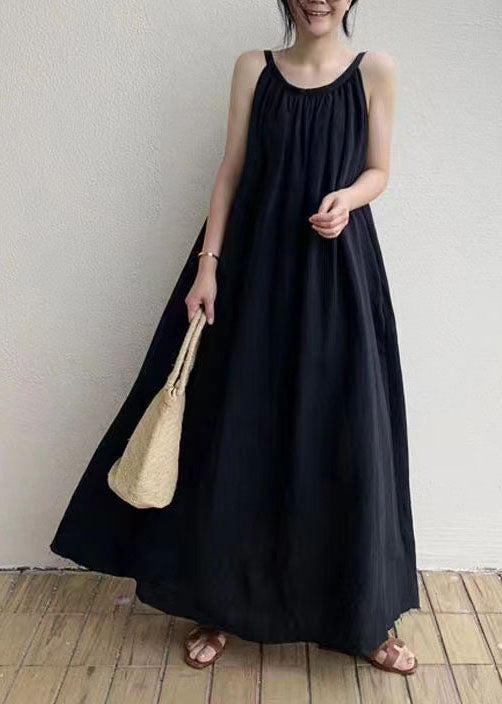 Spaghetti Strap Gathered Neck Oversized A-Line Maxi Dress
