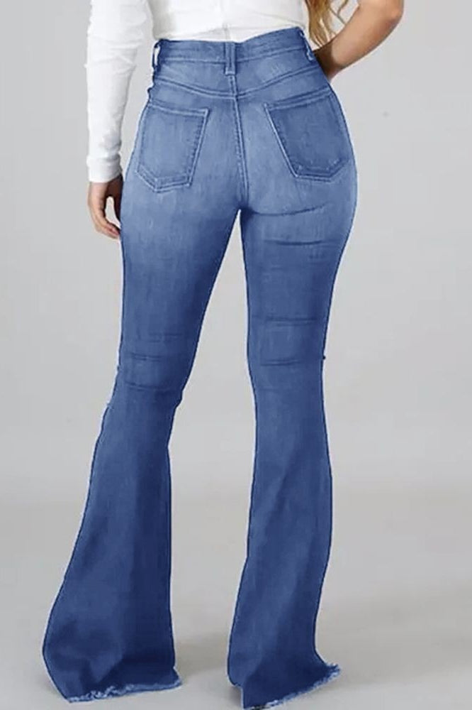 High-Waist Distressed Flared Denim Jeans