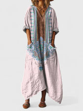 Ornate Print V-Neck Pocket Kaftan Maxi Dress 4