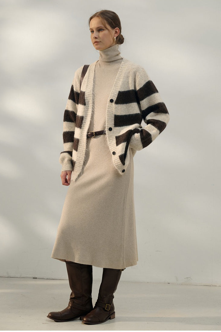 Textured Stripe VNeck Knit Top