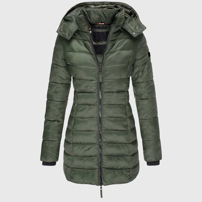 Hooded Zip Front Longline Puffer Jacket