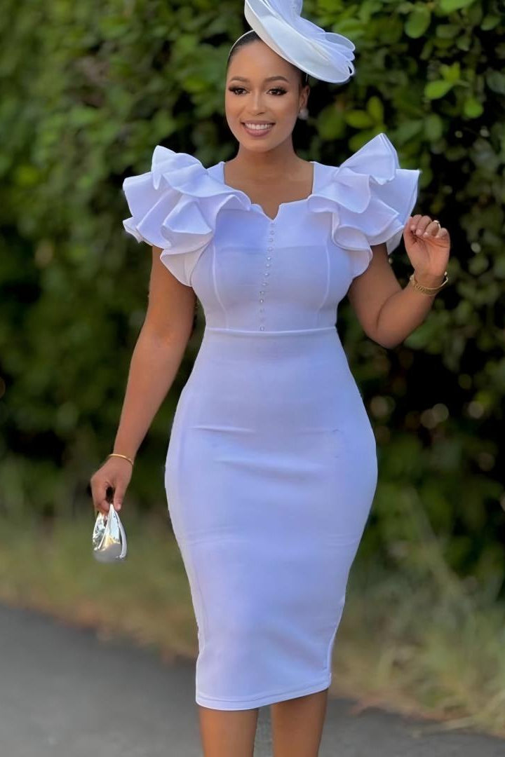 Chic Beaded Ruffled Sleeve Bodycon Cocktail Dress - View 2