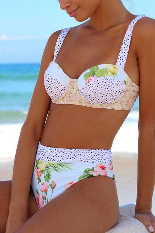 Floral Print High Waist Bikini Set
