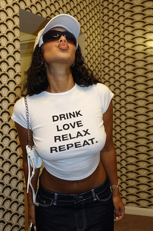 Cropped Letter Print Crewneck T-Shirt