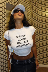 Cropped Letter Print Crewneck T-Shirt