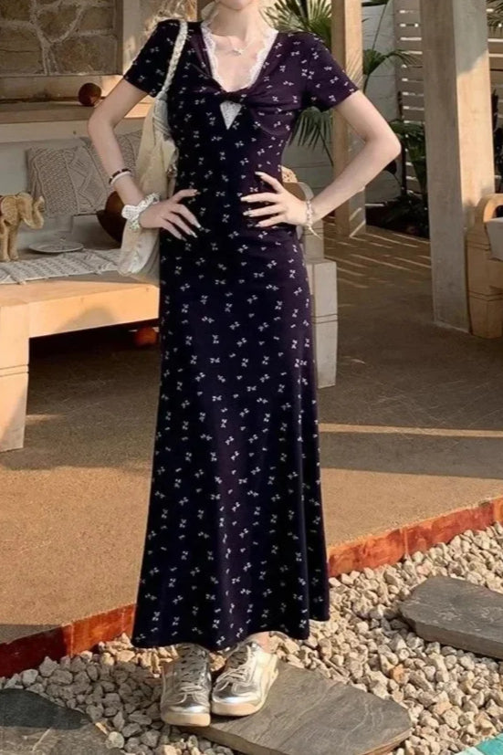 V - neck Waist - cinching Slim Floral Dress