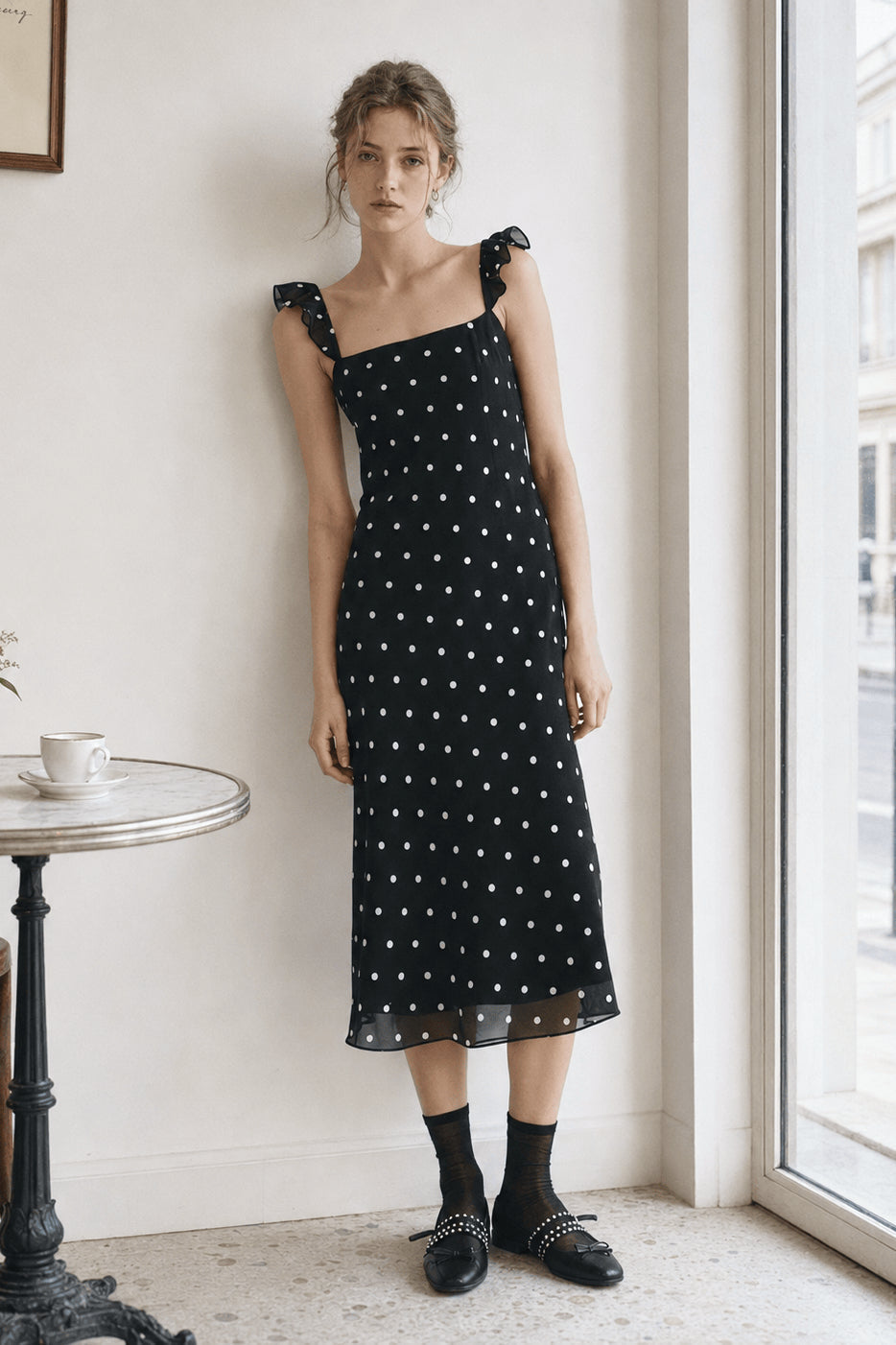Spot Print Tulle Bodycon Midi Slip Dress