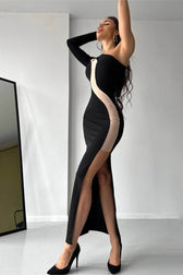 Asymmetrical One Shoulder Mesh Midi Dress 3
