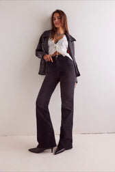 High Waist Slim Flare Wide Leg Straight Denim Jeans