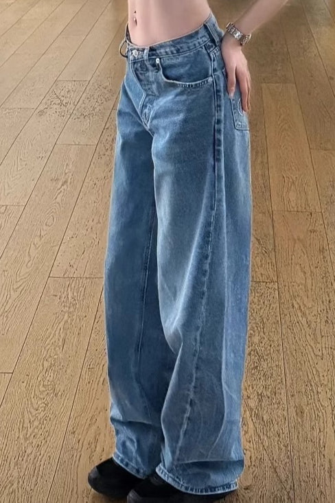 Vintage Rhinestone Letter Print Wide Leg Jeans