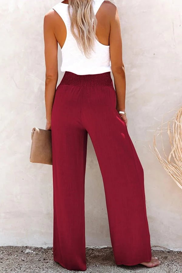 Smocked High Waist Wide Leg Pants