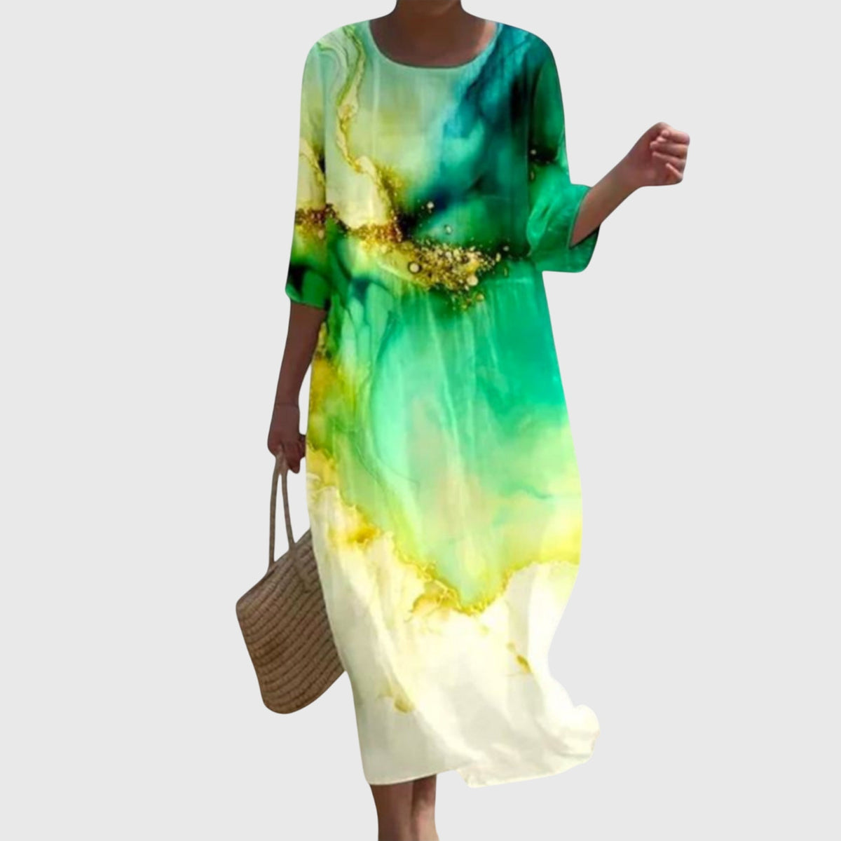 Rose Floral Round Neck Half Sleeve Maxi Dress
