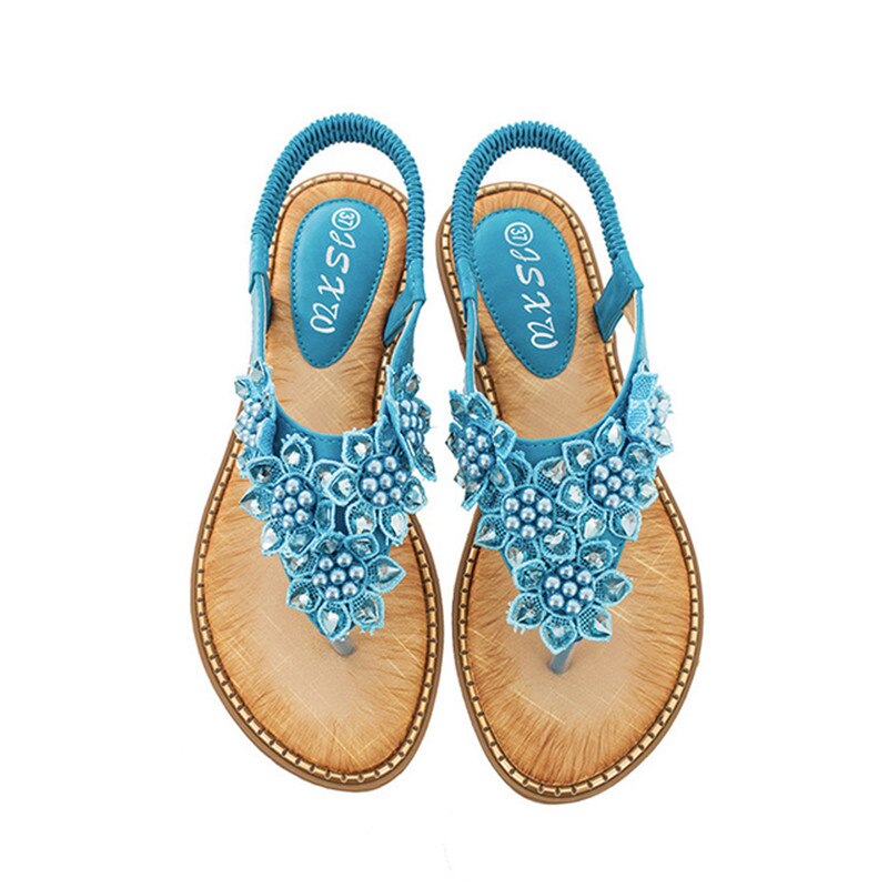 New Fashion Bead Flower Round Toe Flip-Flop Sandals