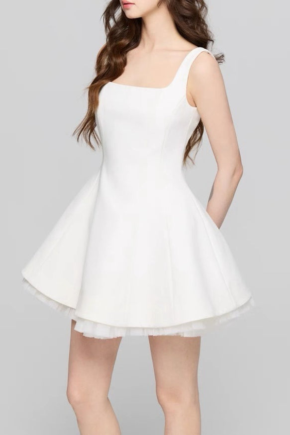 Square Neck Mesh Panel Mini Dress - View 2