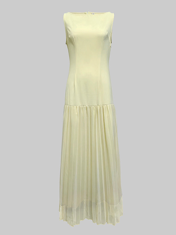 Boat Neck Sleeveless Pleated Maxi Dress 10