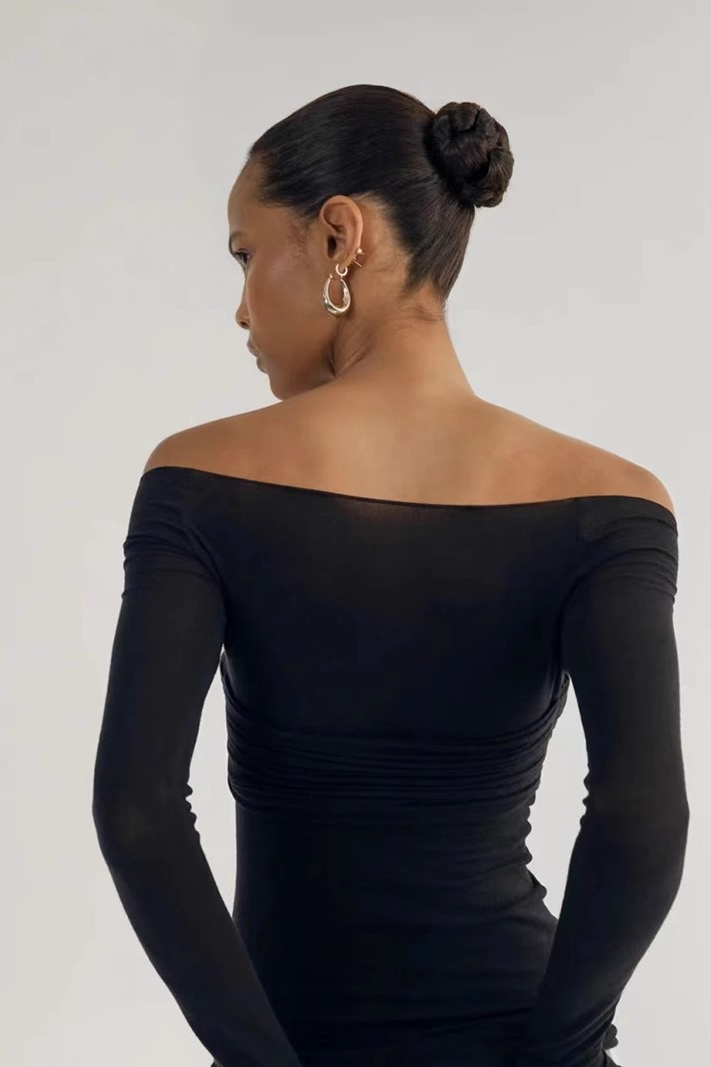 Sheer Ruched Faux TwoPiece Off Shoulder Crop Top
