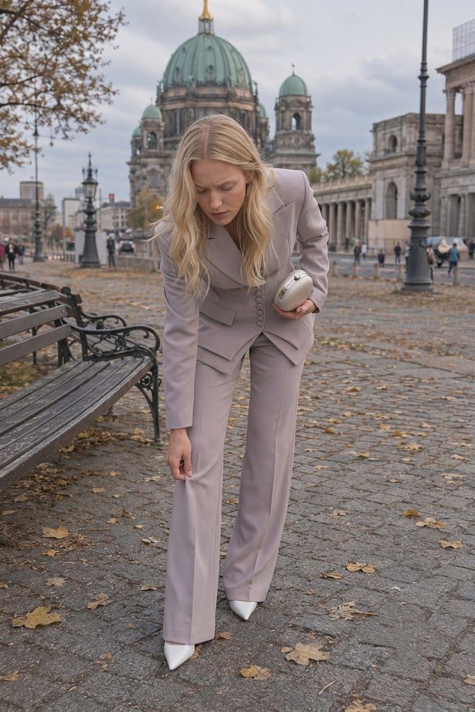 Casual V Neck Two Piece Blazer Pants Set