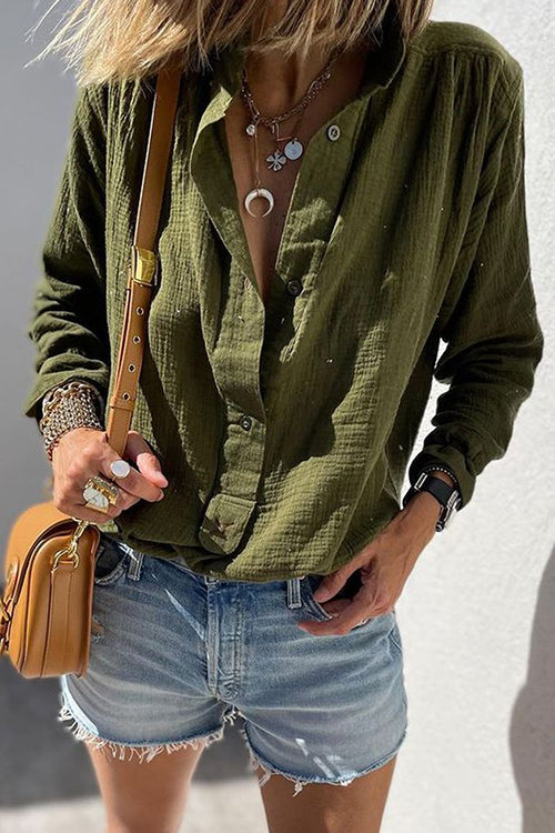 Button Turndown Collar Blouse