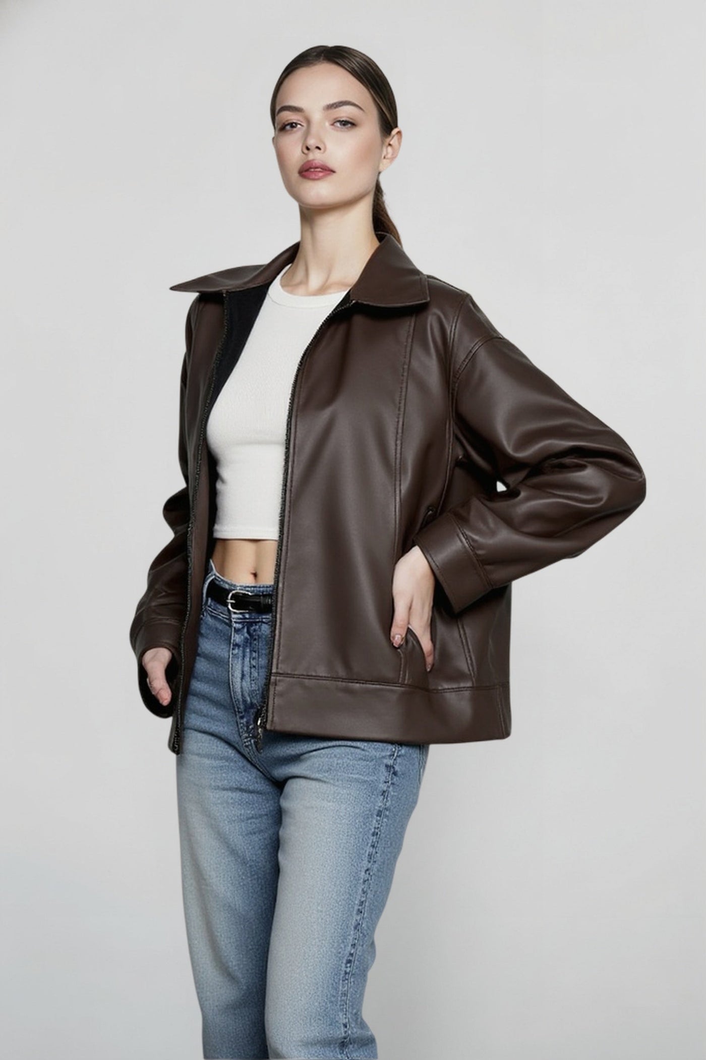 Relaxed Fit Motorcycle Style Jacket