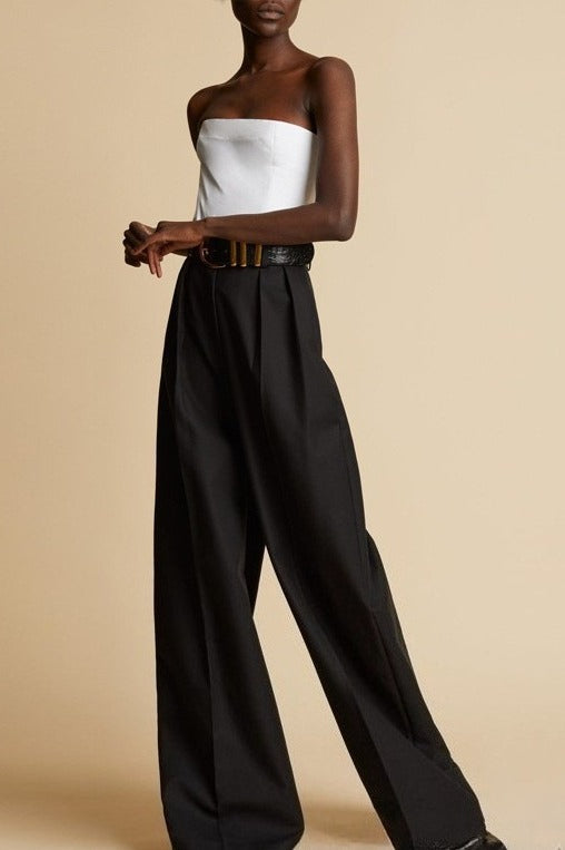 High Waist Pleated Front Wide Leg Floor Length Trousers 2