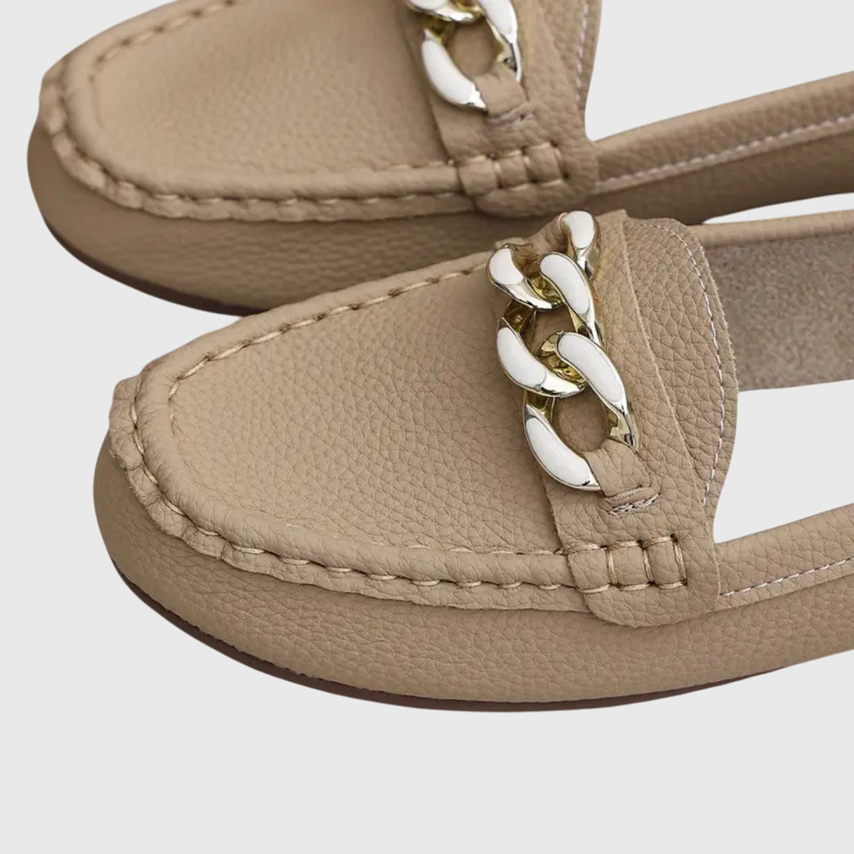 Chain Embellished Round Toe Slip On Loafers