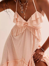 Halter Neck Deep V-Neck Ruffle Tiered Backless Maxi Dress 23