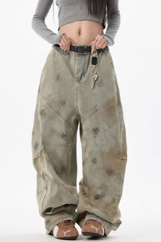 Distressed Wide Leg Loose Jeans