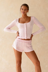 Vintage O-neck Buttons Up T-shirts Tops Ruffles Shorts Suits