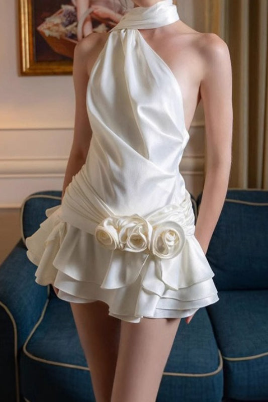 Backless Off-the-Shoulder Satin Dress