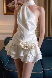 Backless Off-the-Shoulder Satin Dress