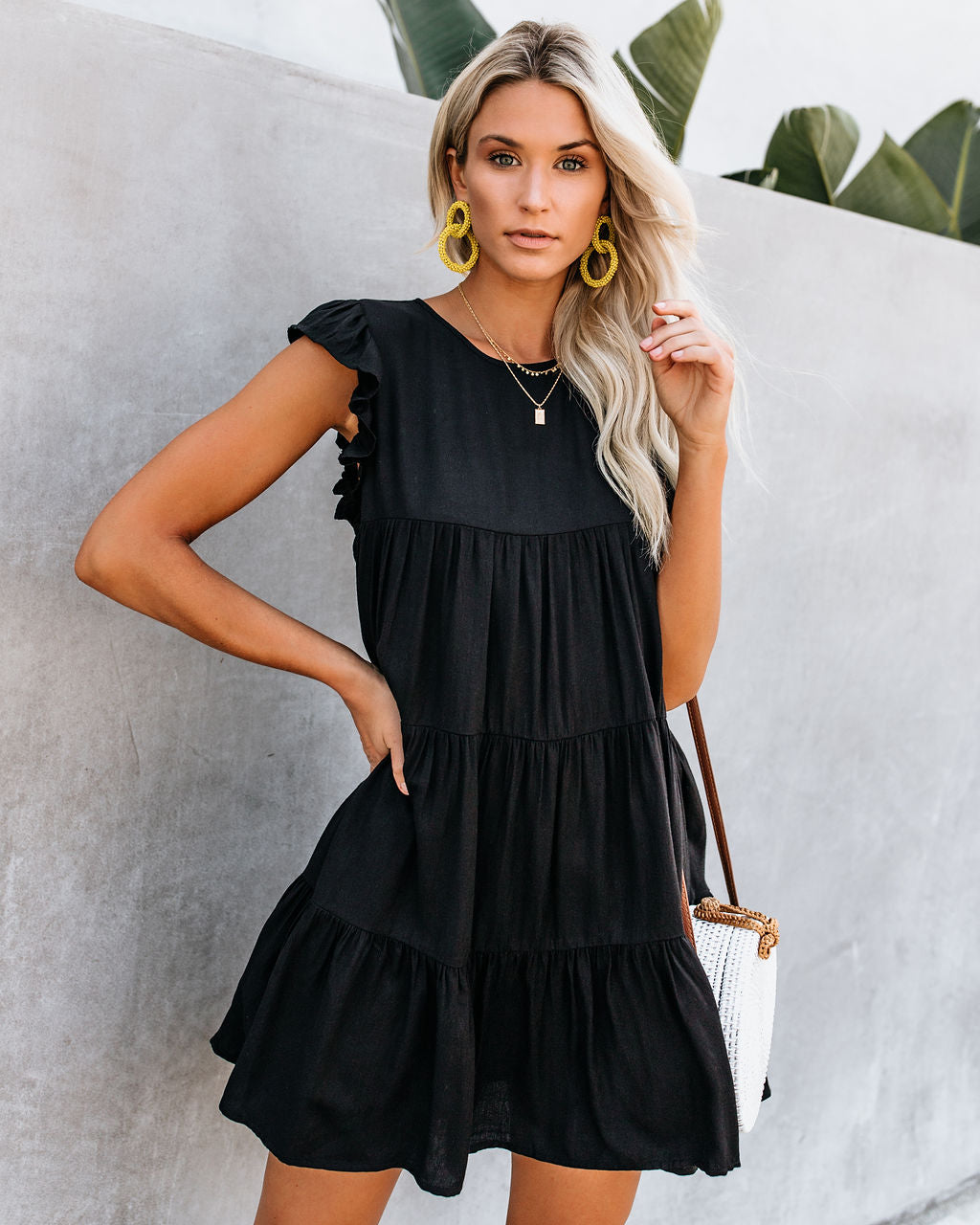 East Coast Pocketed Tiered Babydoll Dress Black