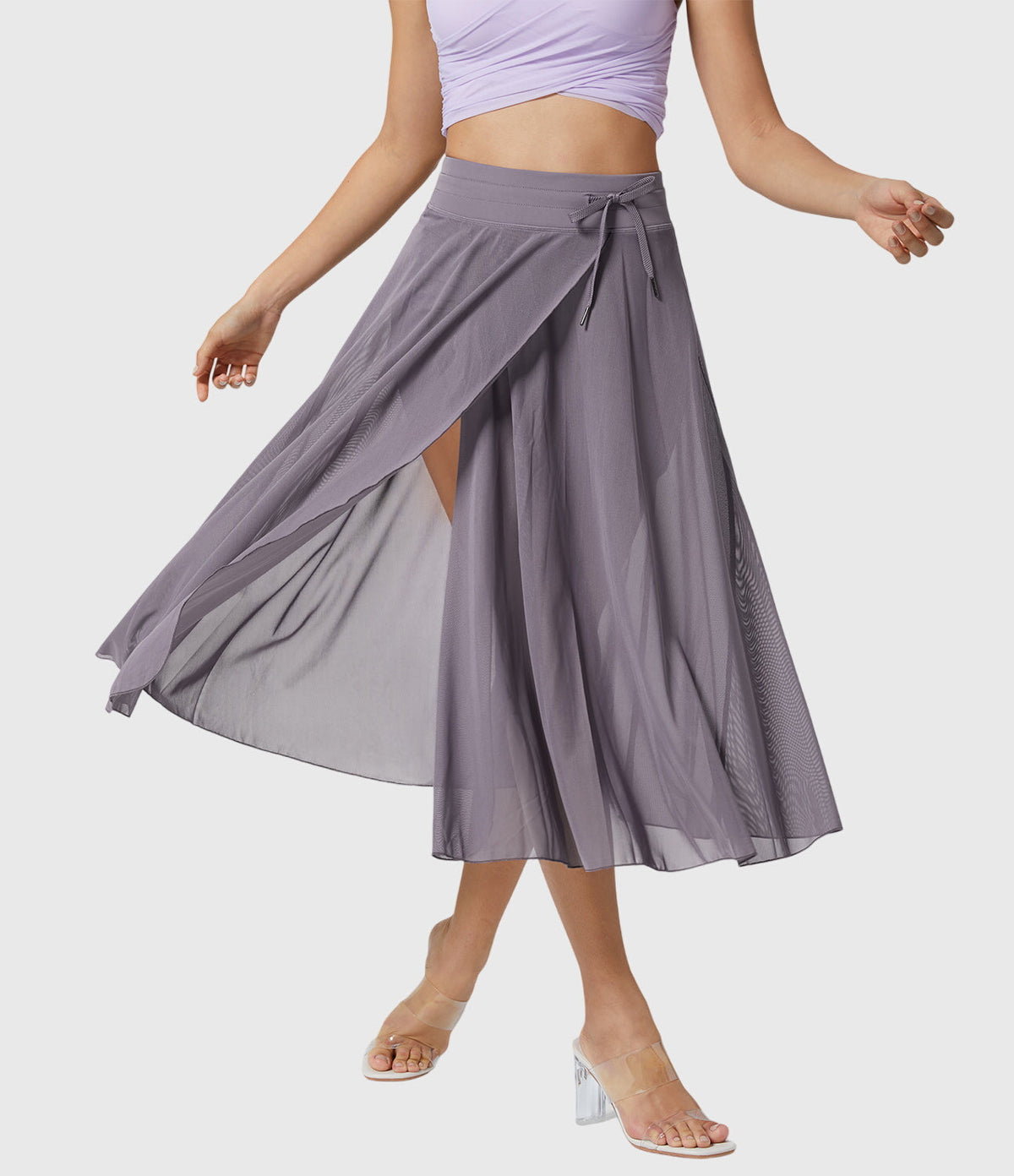 High Waist Drawstring Front Slit A-Line Midi Skirt