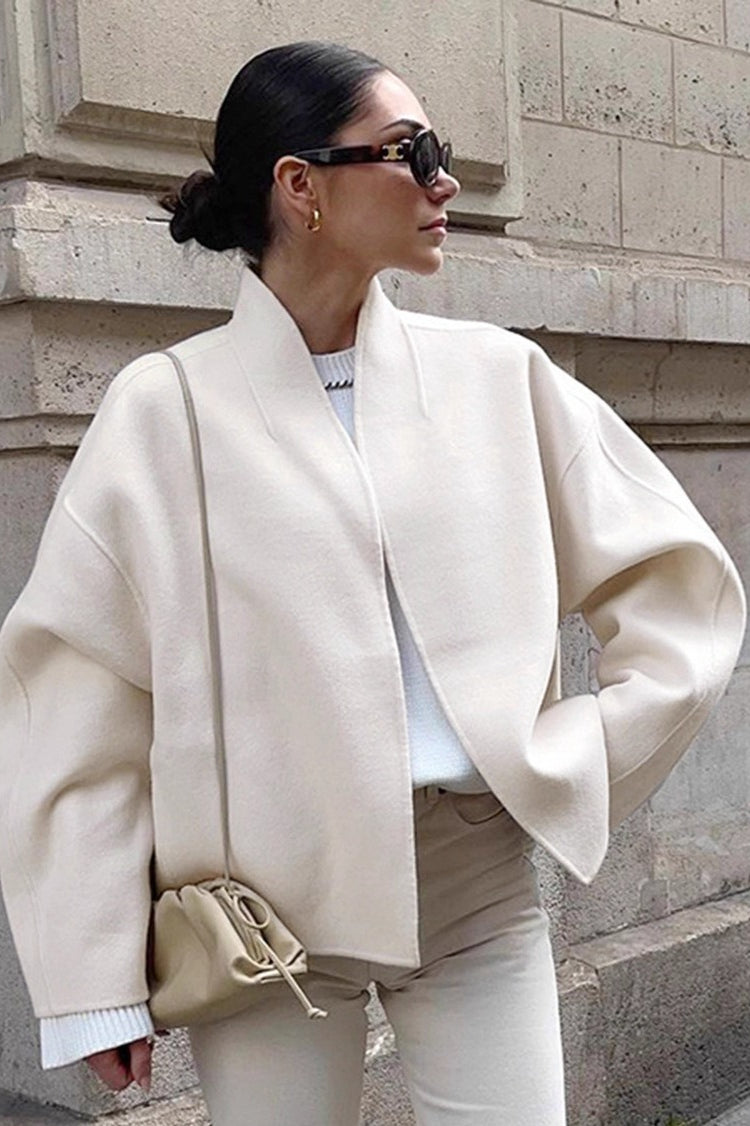 Beige Wool V-Neck Jacket