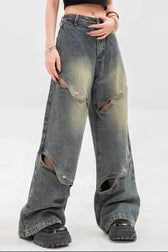 Vintage Washed Wide-Leg Denim Jeans