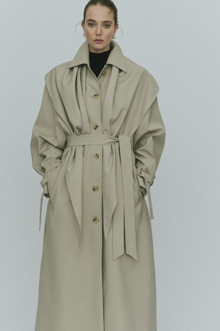 Detachable Cape Waist Tied Long Loose Minimalist Overcoat
