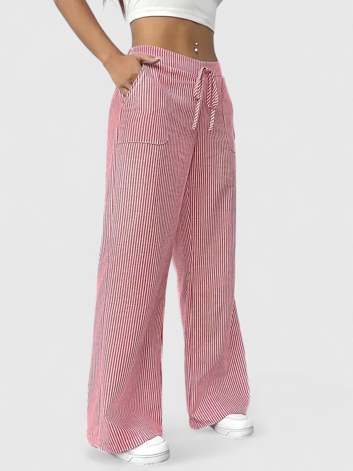 Striped High Waist Pocket Wide Leg Pants